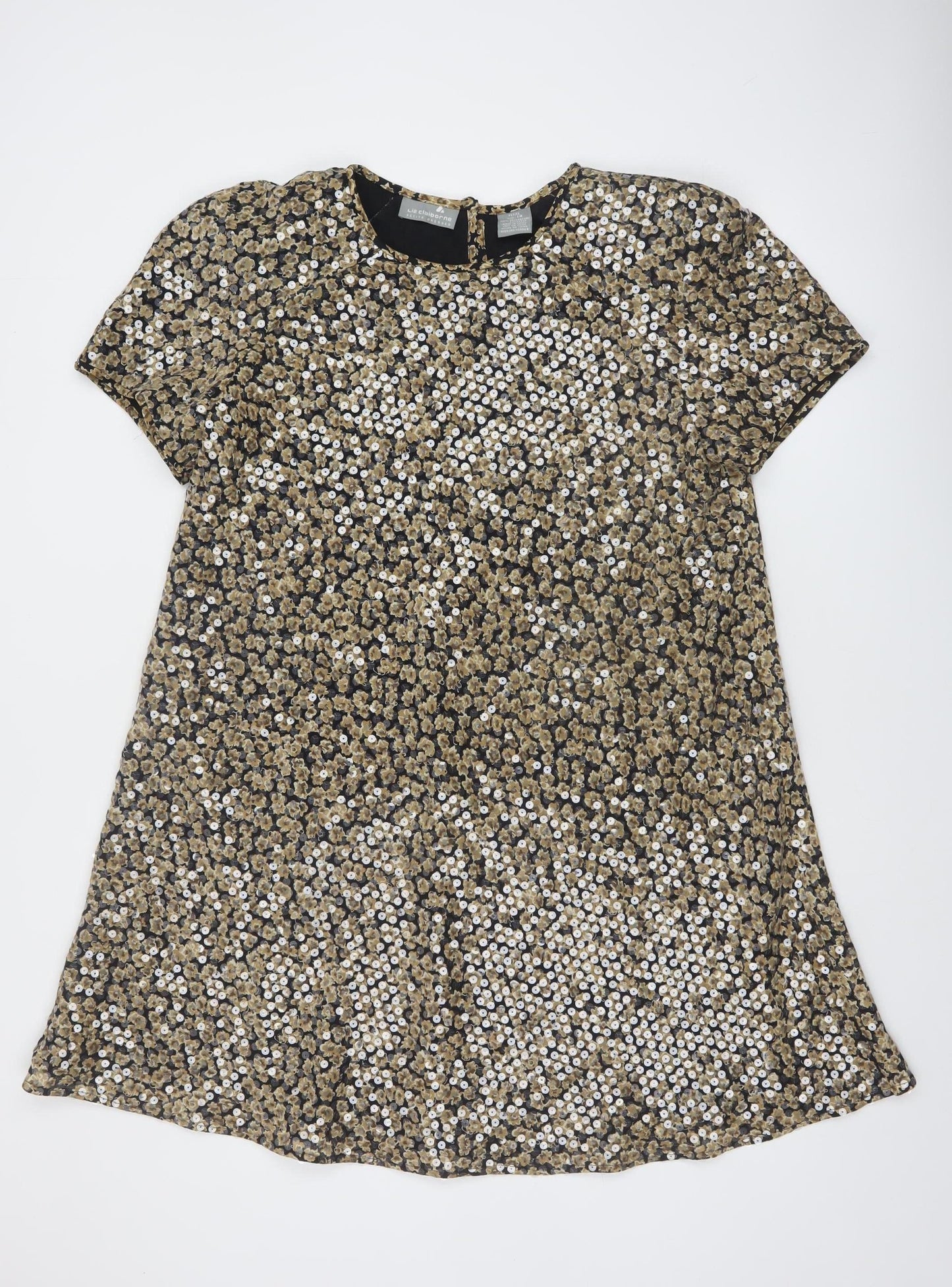 Liz Claiborne Women's Gold Sequin Petite Shift Dress Size 14