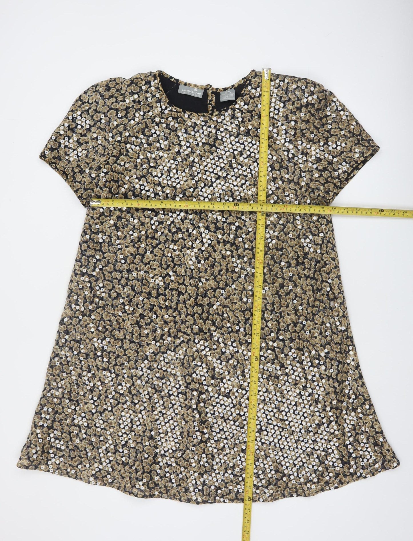 Liz Claiborne Women's Gold Sequin Petite Shift Dress Size 14