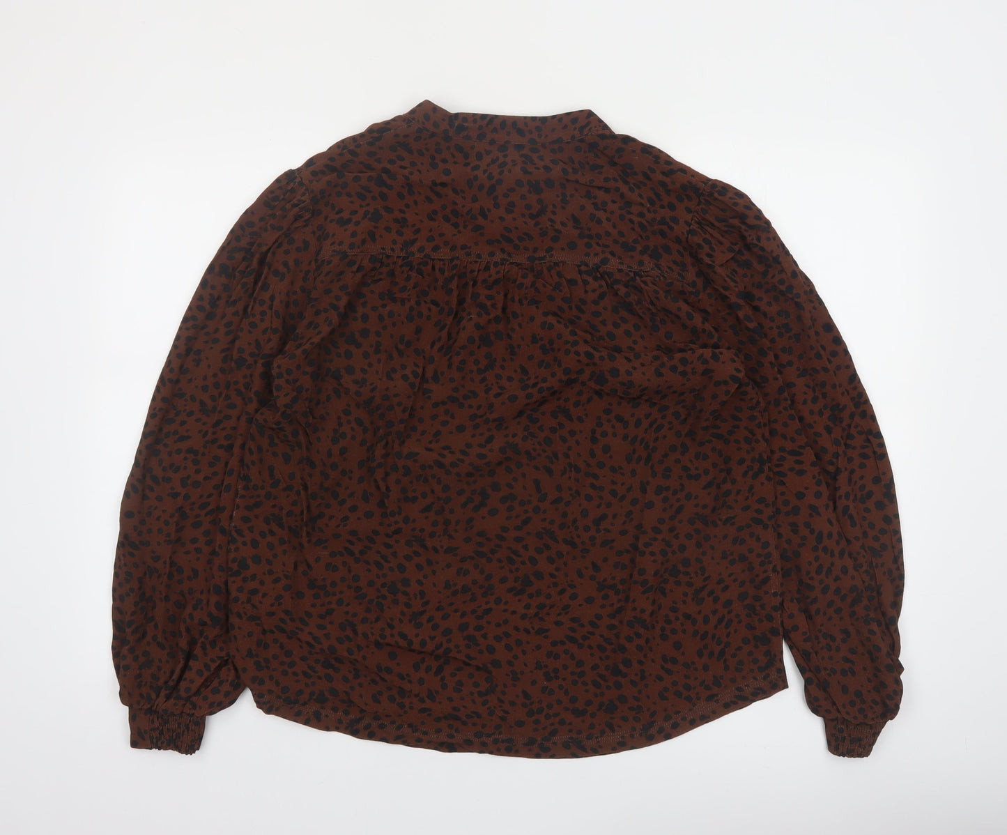 Hush Womens Brown Animal Print V-Neck Tie Blouse Size 10