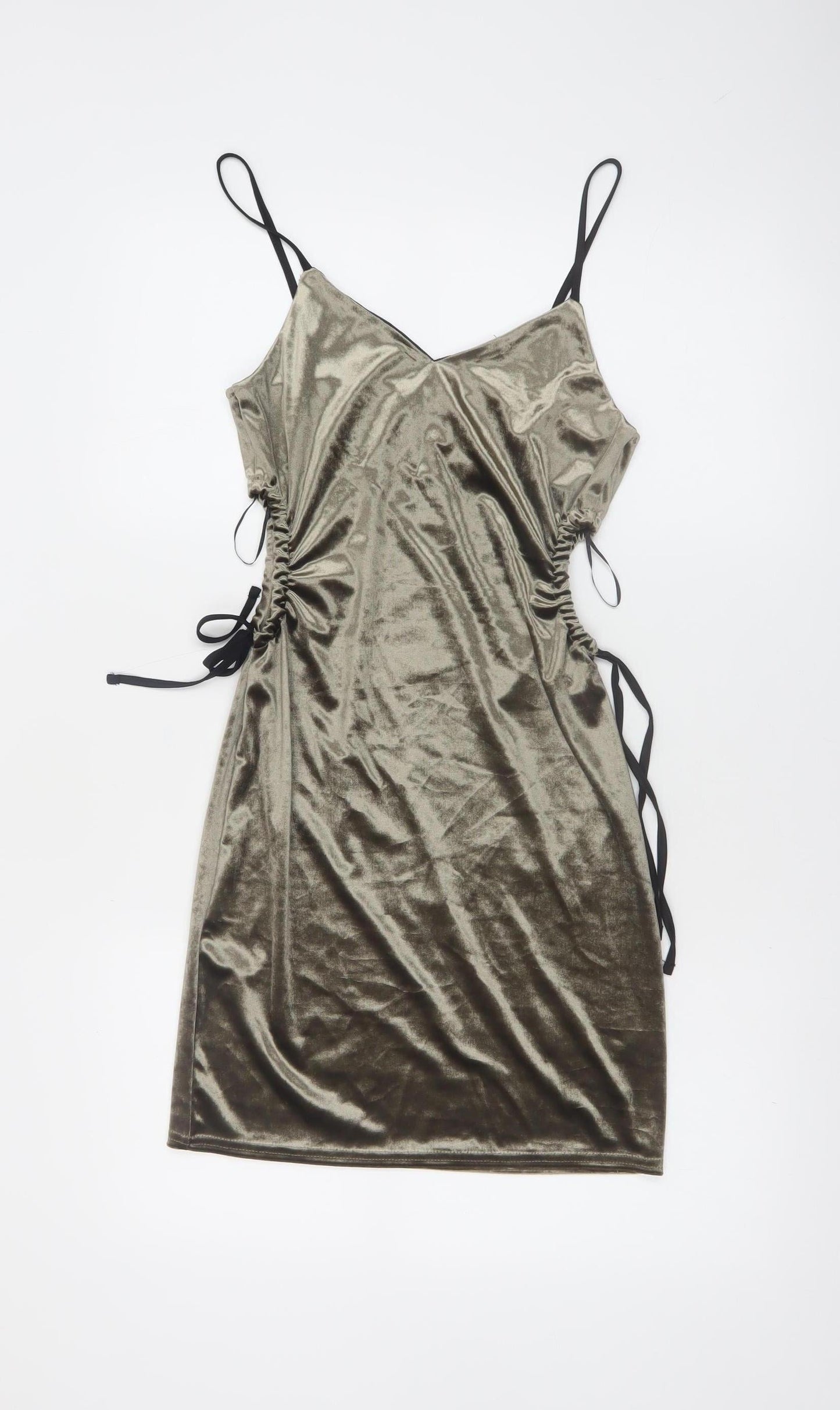 Topshop Women Gold Velvet Slip Dress Size 8 Party