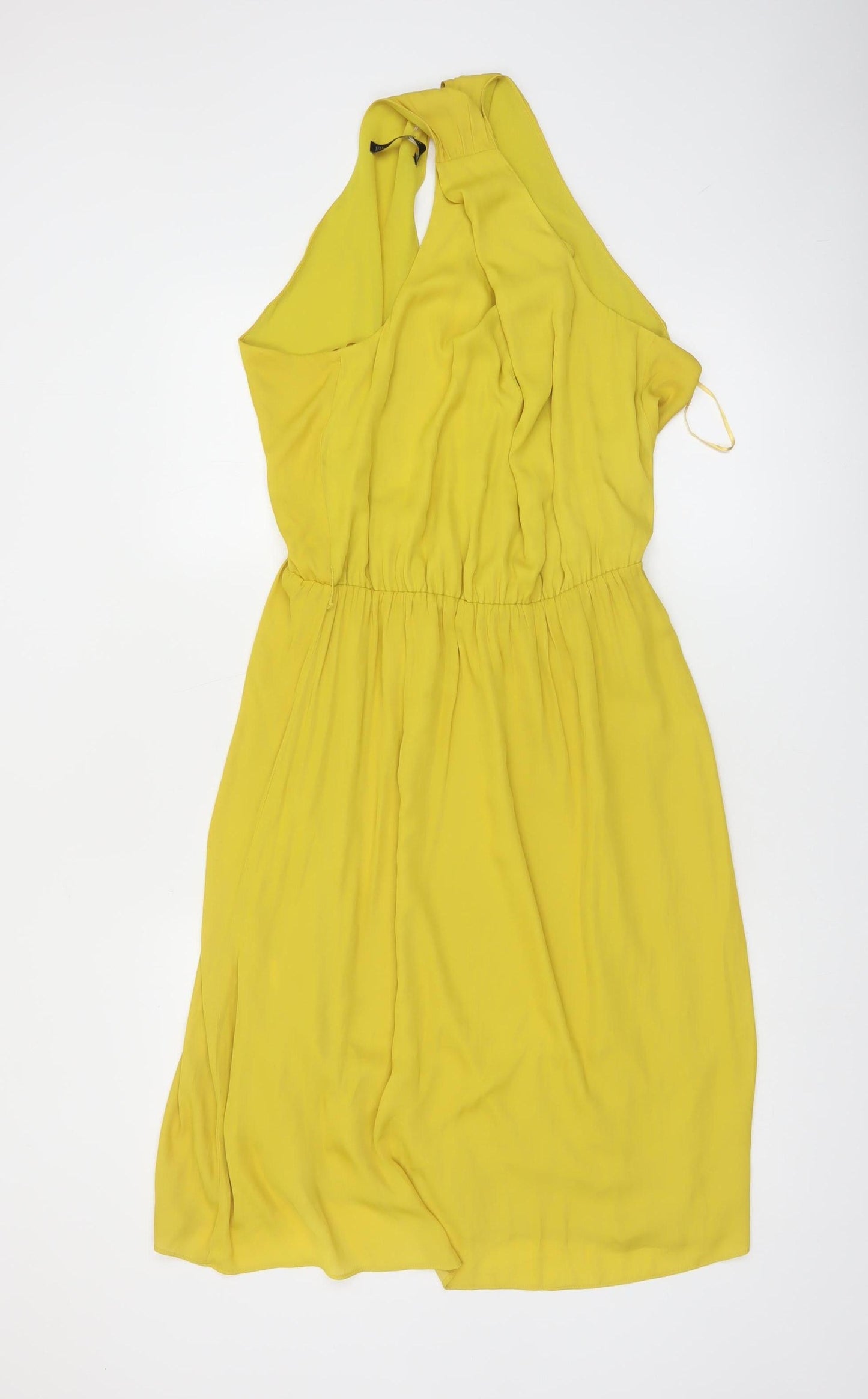 Zara Women Yellow Halter Knee Length Dress Size 12 Polyester