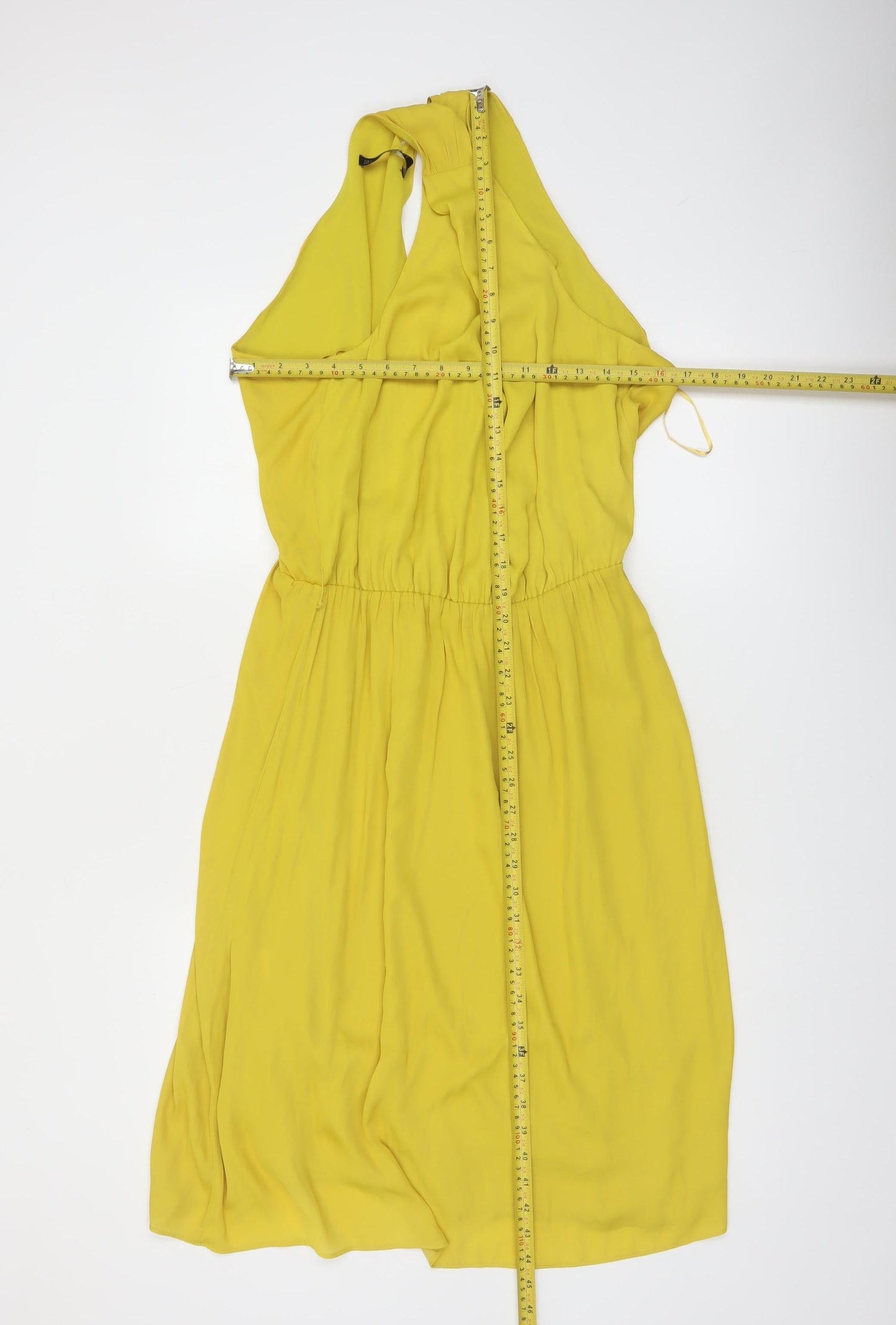 Zara Women Yellow Halter Knee Length Dress Size 12 Polyester