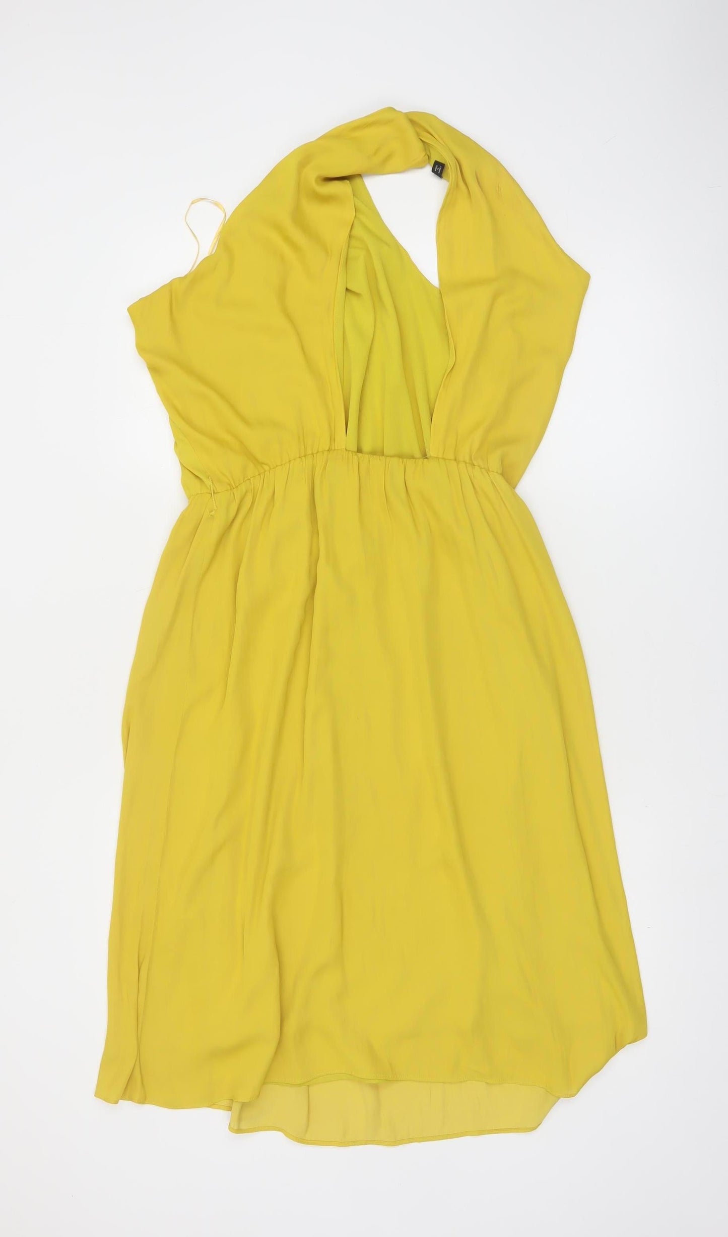 Zara Women Yellow Halter Knee Length Dress Size 12 Polyester