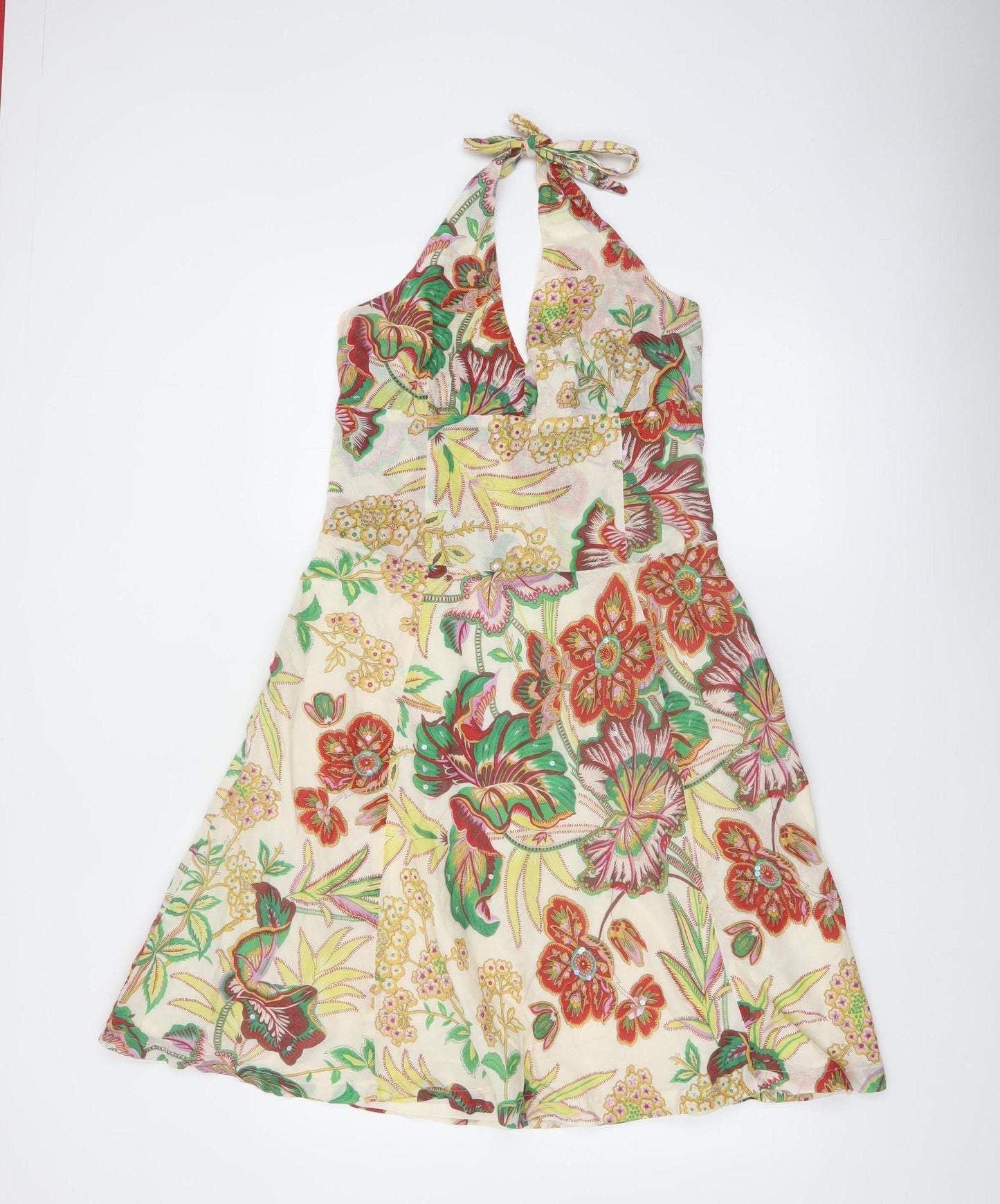 Great Plains Women's Multicoloured Floral Halterneck Cotton Dress M