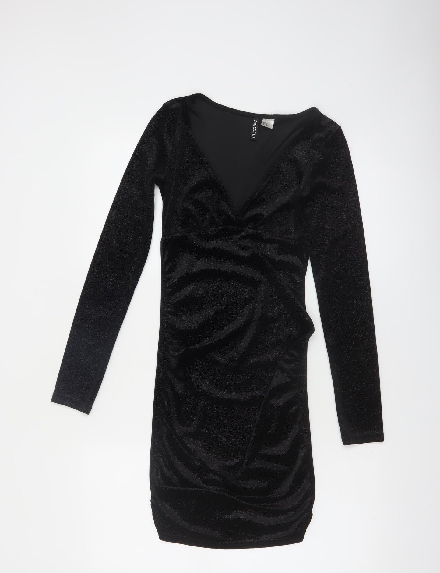 H&M Divided Women’s Black Velvet Bodycon Dress XS Long Sleeve Party