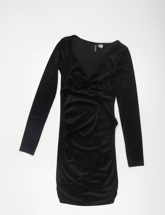 H&M Divided Women’s Black Velvet Bodycon Dress XS Long Sleeve Party