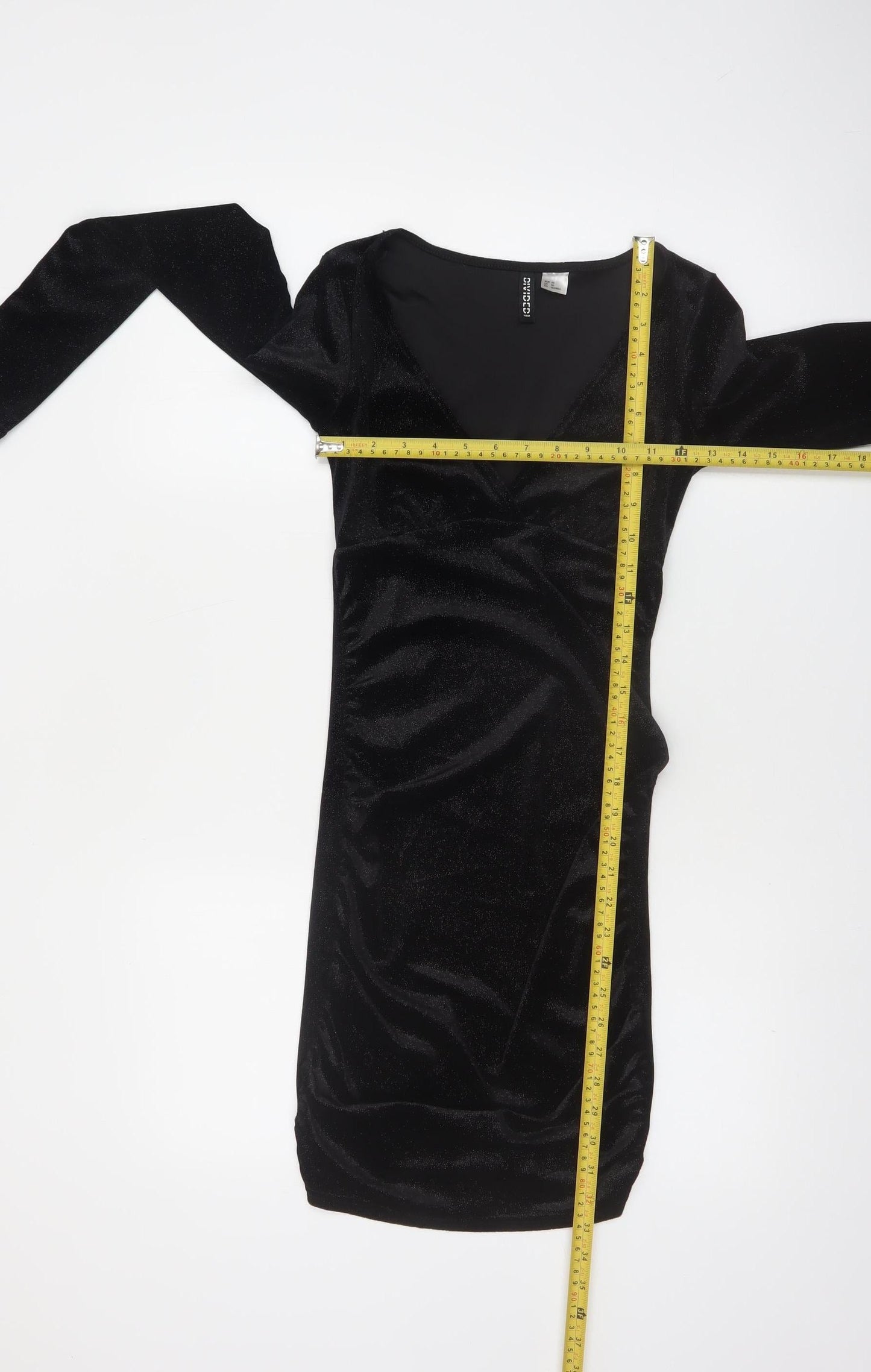 H&M Divided Women’s Black Velvet Bodycon Dress XS Long Sleeve Party