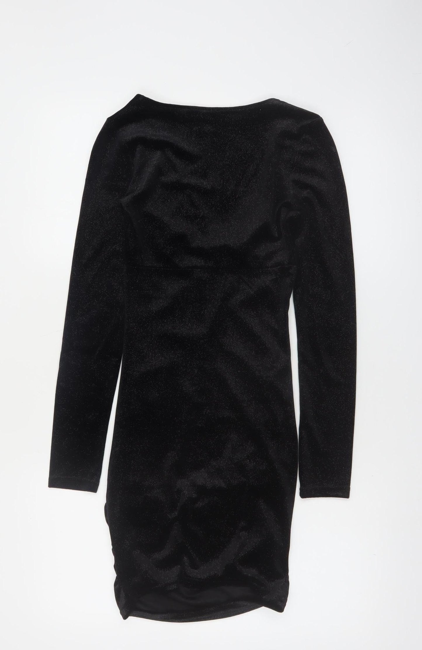H&M Divided Women’s Black Velvet Bodycon Dress XS Long Sleeve Party
