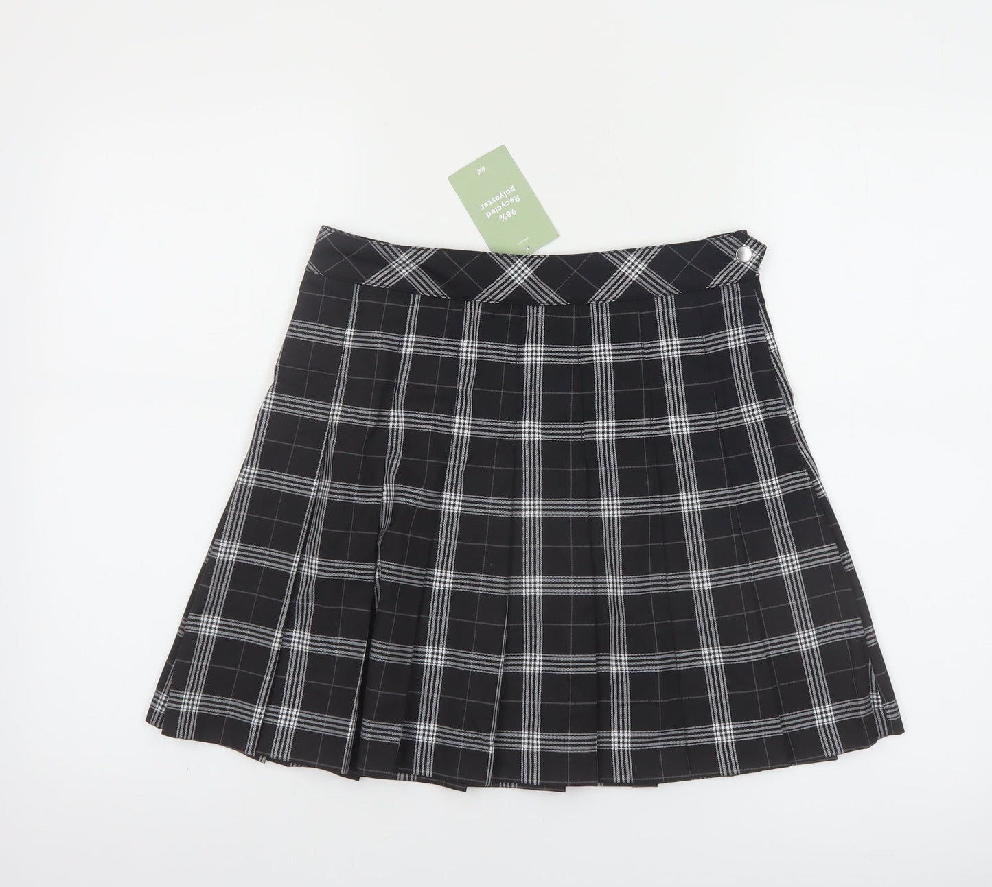H&M Divided Women's Black Check Pleated Short Skirt Size 10