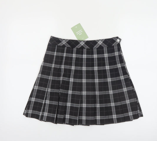 H&M Divided Women's Black Check Pleated Short Skirt Size 10