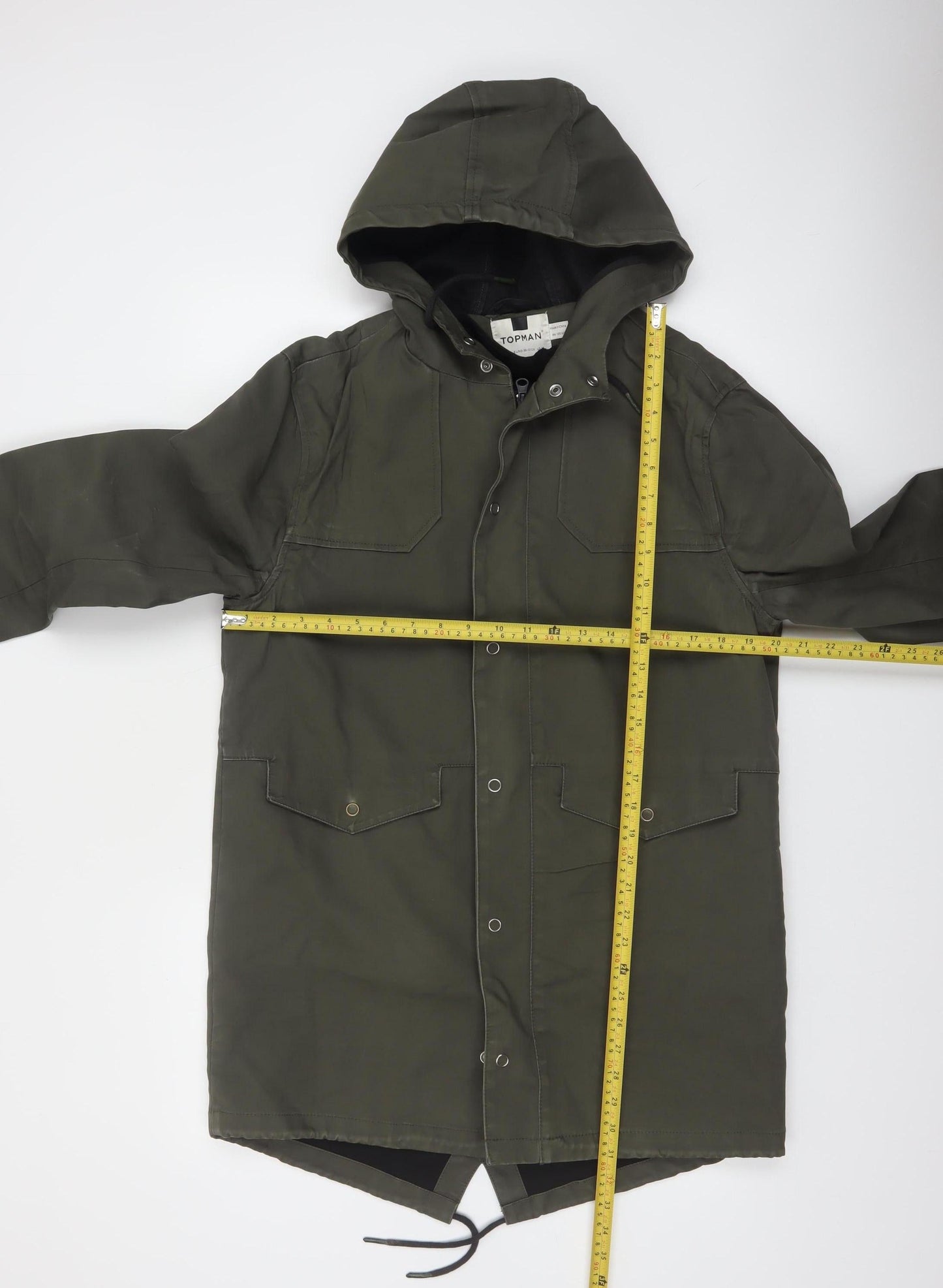Topman Men's Green Cotton Parka Jacket Coat M Hooded Casual Mid-Length
