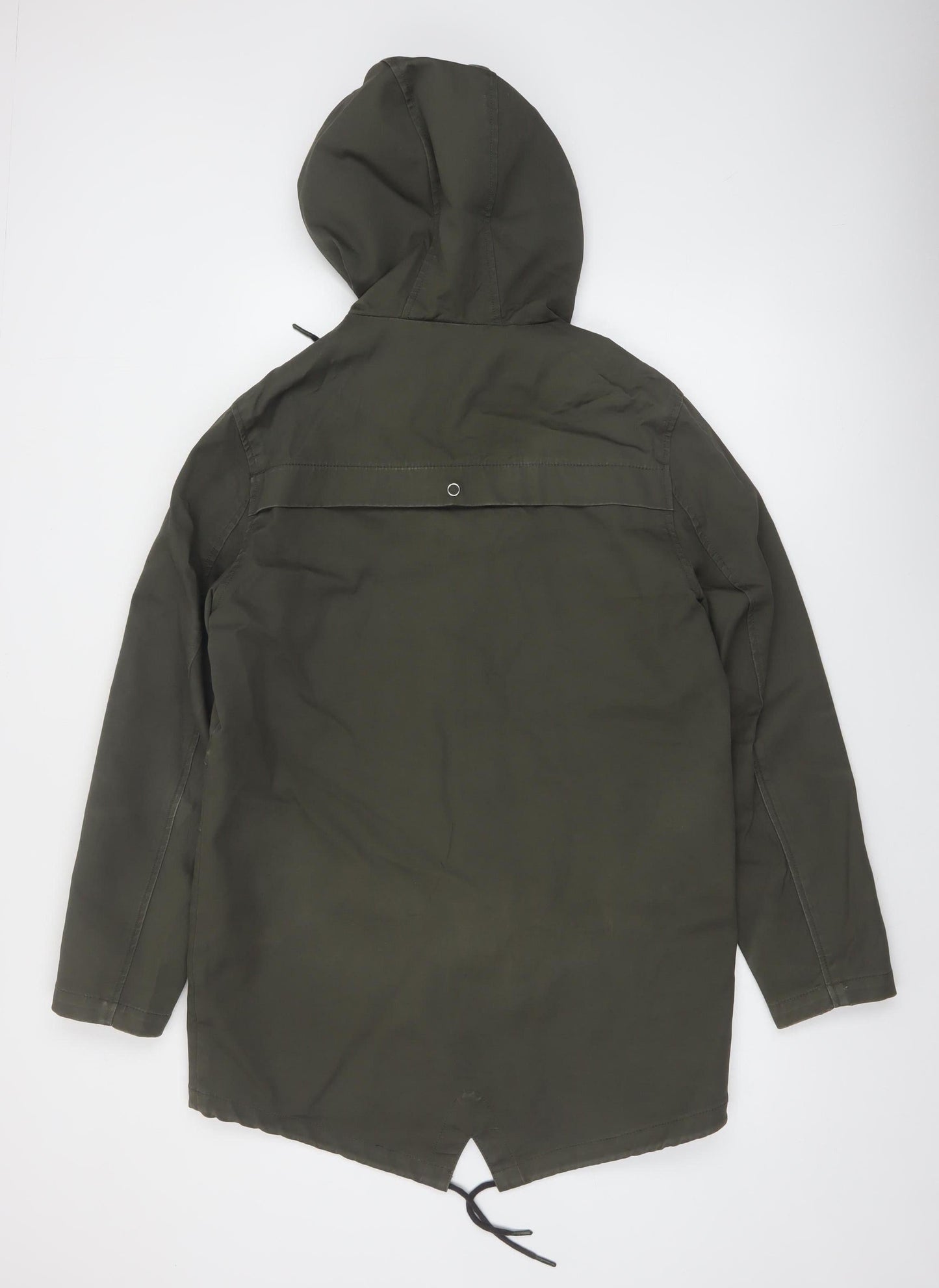 Topman Men's Green Cotton Parka Jacket Coat M Hooded Casual Mid-Length