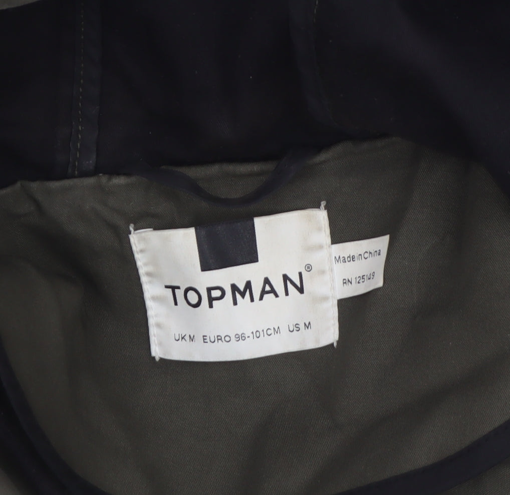 Topman Men's Green Cotton Parka Jacket Coat M Hooded Casual Mid-Length