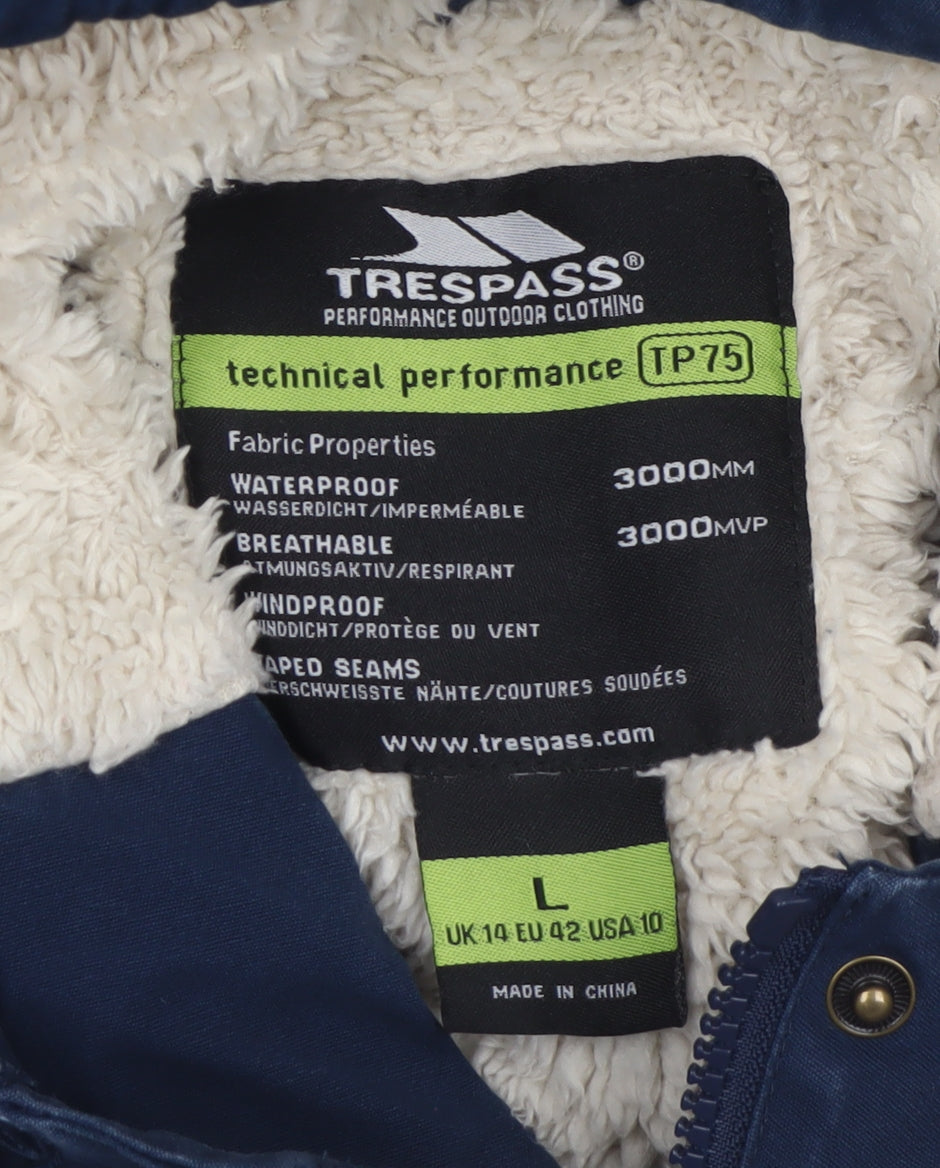 Trespass Womens Blue L Waterproof Hooded Parka Coat Lined UK14