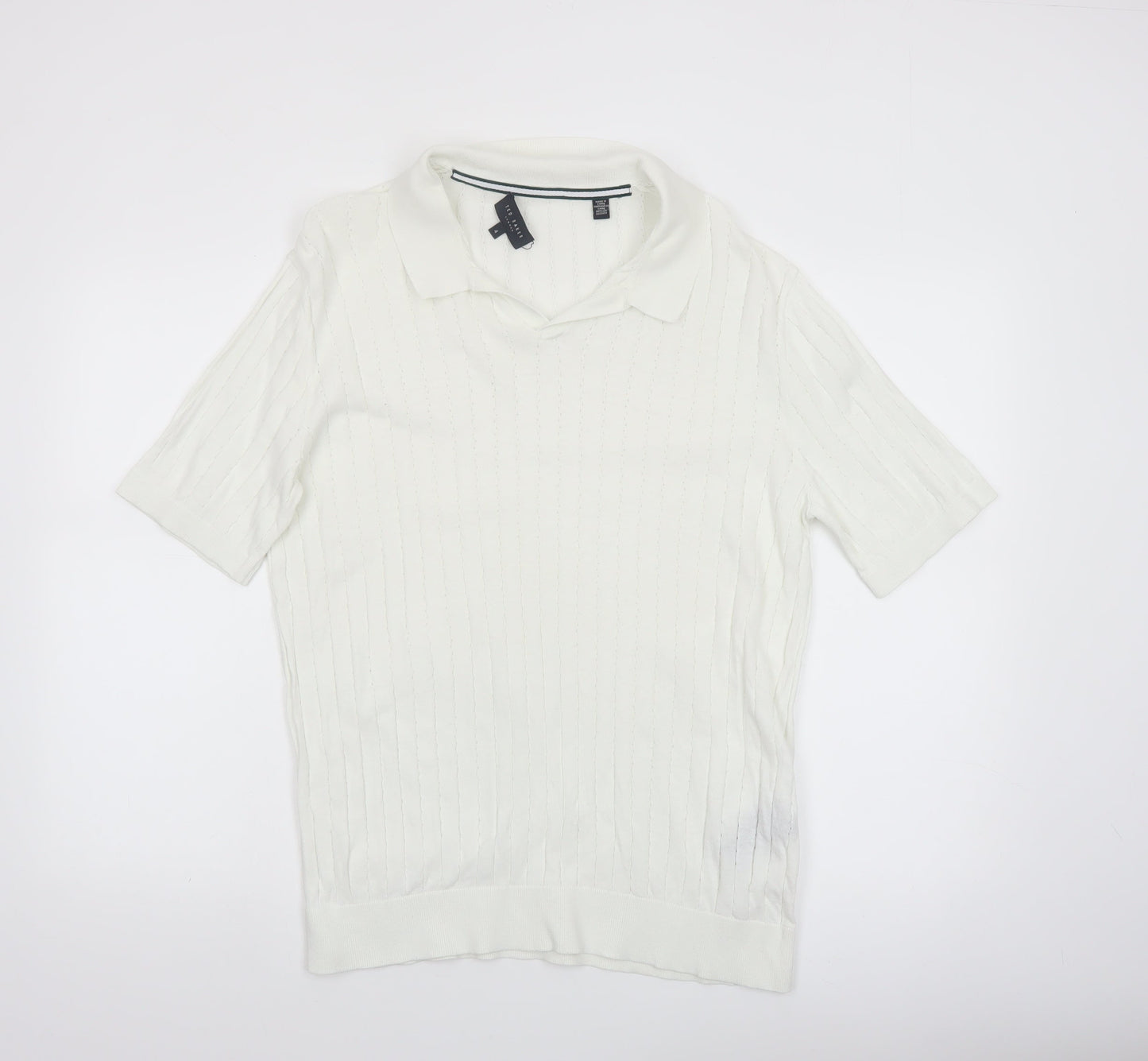 Ted Baker Men's White Cotton Knit Polo Shirt Size L