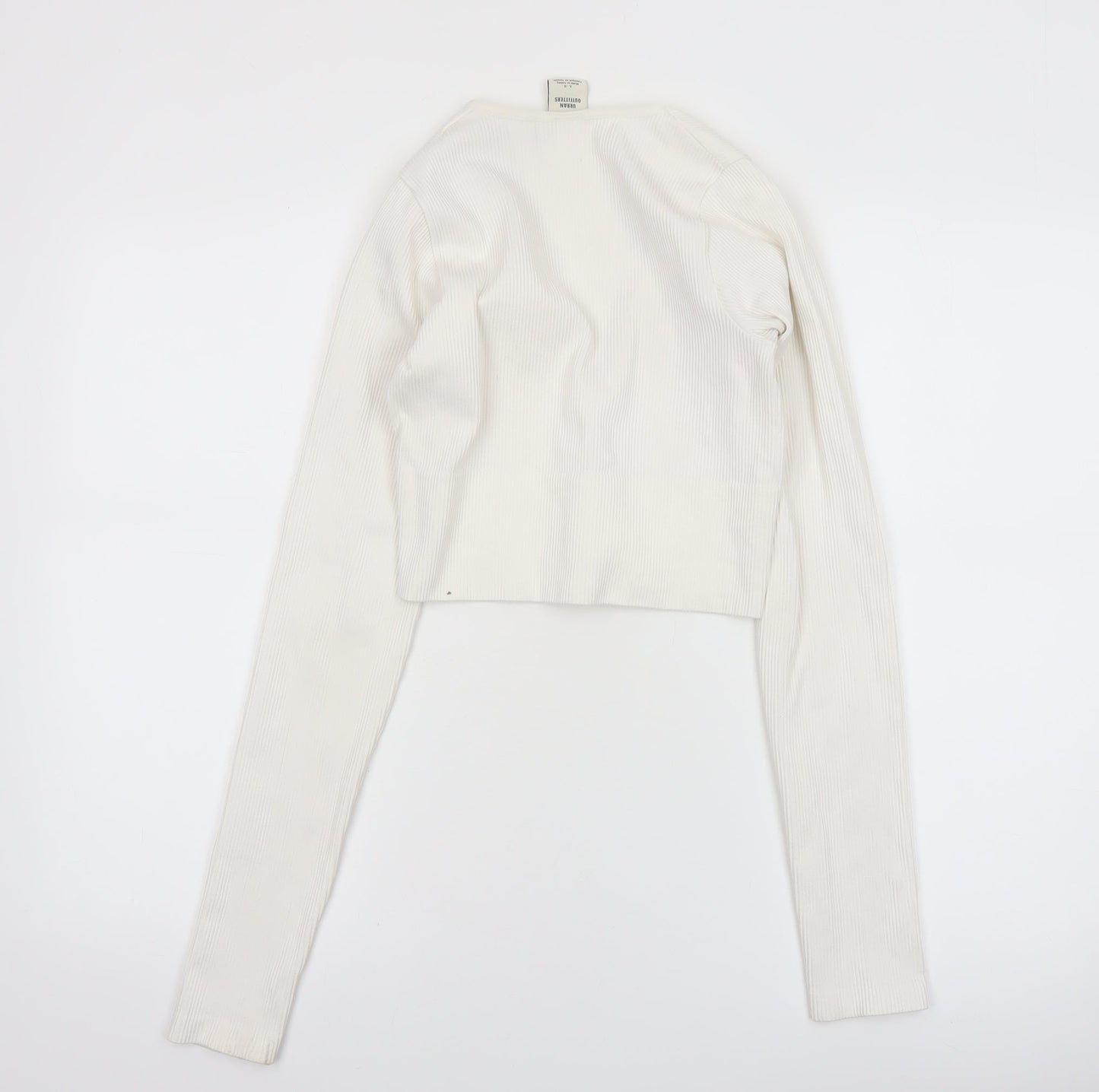 Urban Outfitters Women Ivory Long Sleeve Cropped V-Neck Top Size L