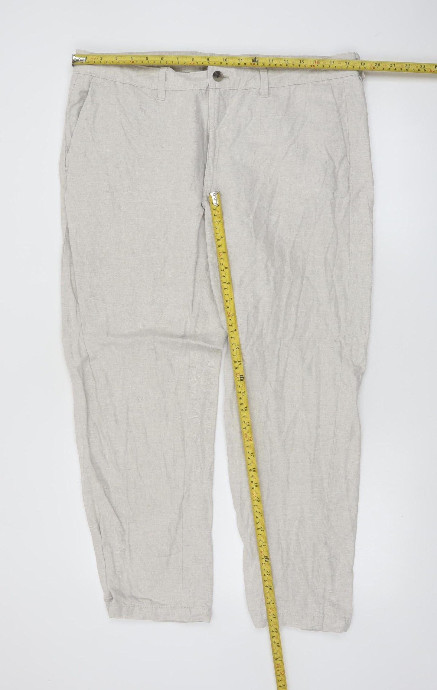 Marks and Spencer Men's Beige Linen Blend Chino Trousers 38x29 Regular Fit