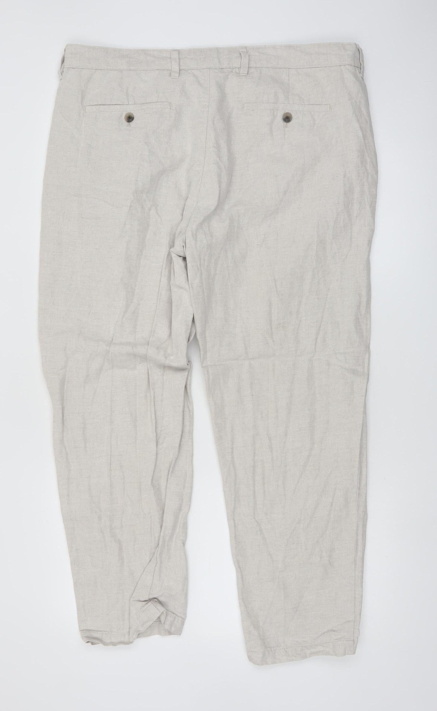 Marks and Spencer Men's Beige Linen Blend Chino Trousers 38x29 Regular Fit