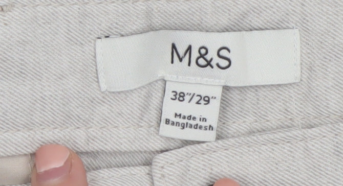 Marks and Spencer Men's Beige Linen Blend Chino Trousers 38x29 Regular Fit