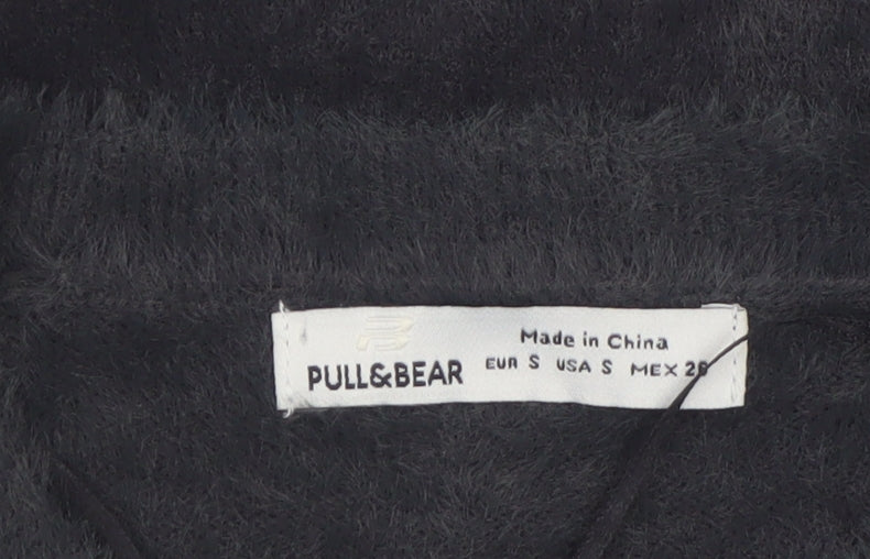 PULL&BEAR Women's Grey Fluffy Crew Neck Long Sleeve Jumper Size S