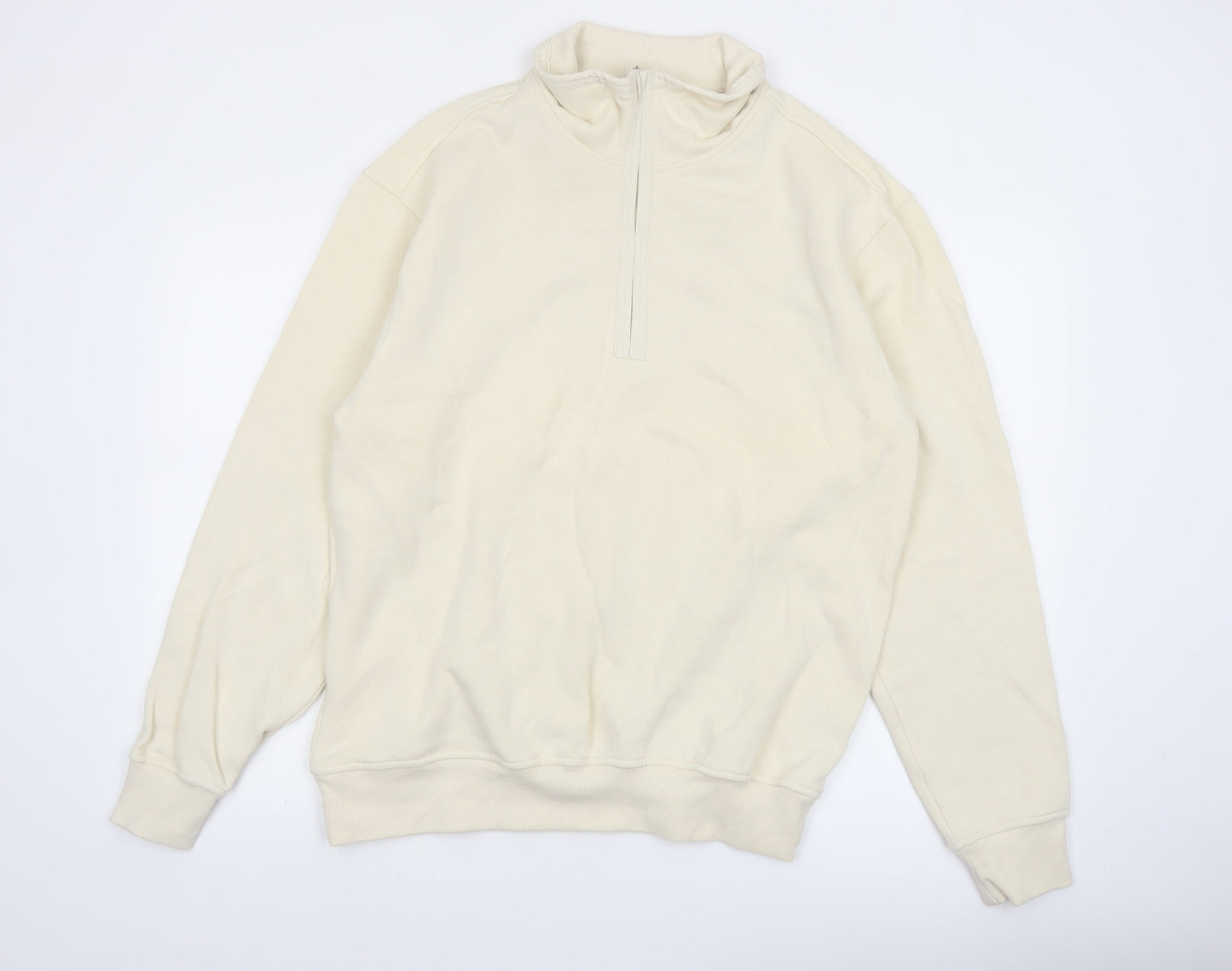 Atlant Mens Beige 1/4 Zip High Neck Sweatshirt Size L