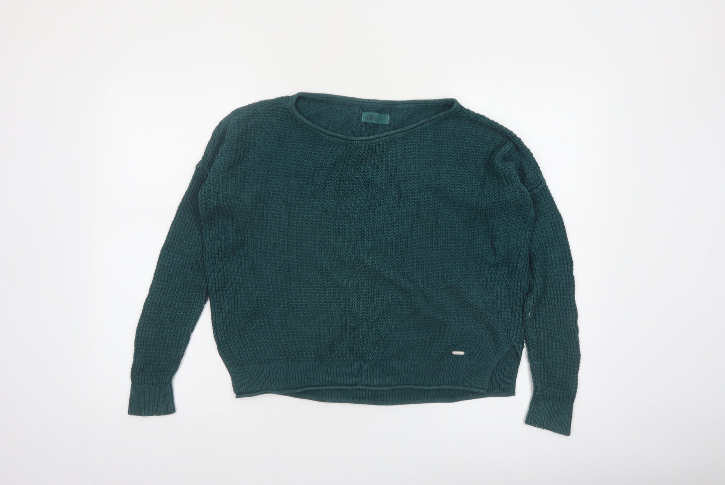 Hollister Womens Green Waffle Knit Long Sleeve Pullover Jumper XS