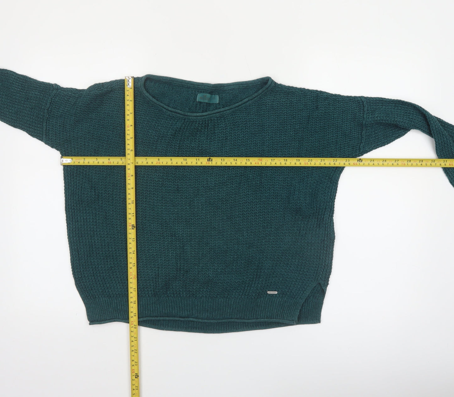 Hollister Womens Green Waffle Knit Long Sleeve Pullover Jumper XS