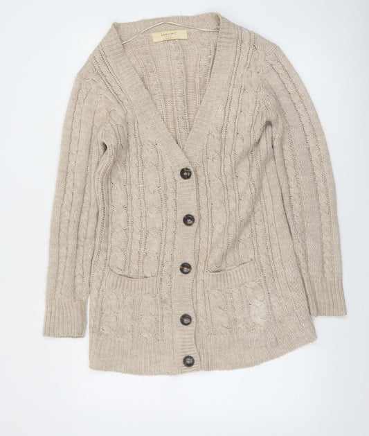 Zara Women Beige Cable-Knit Long Sleeve Cardigan S