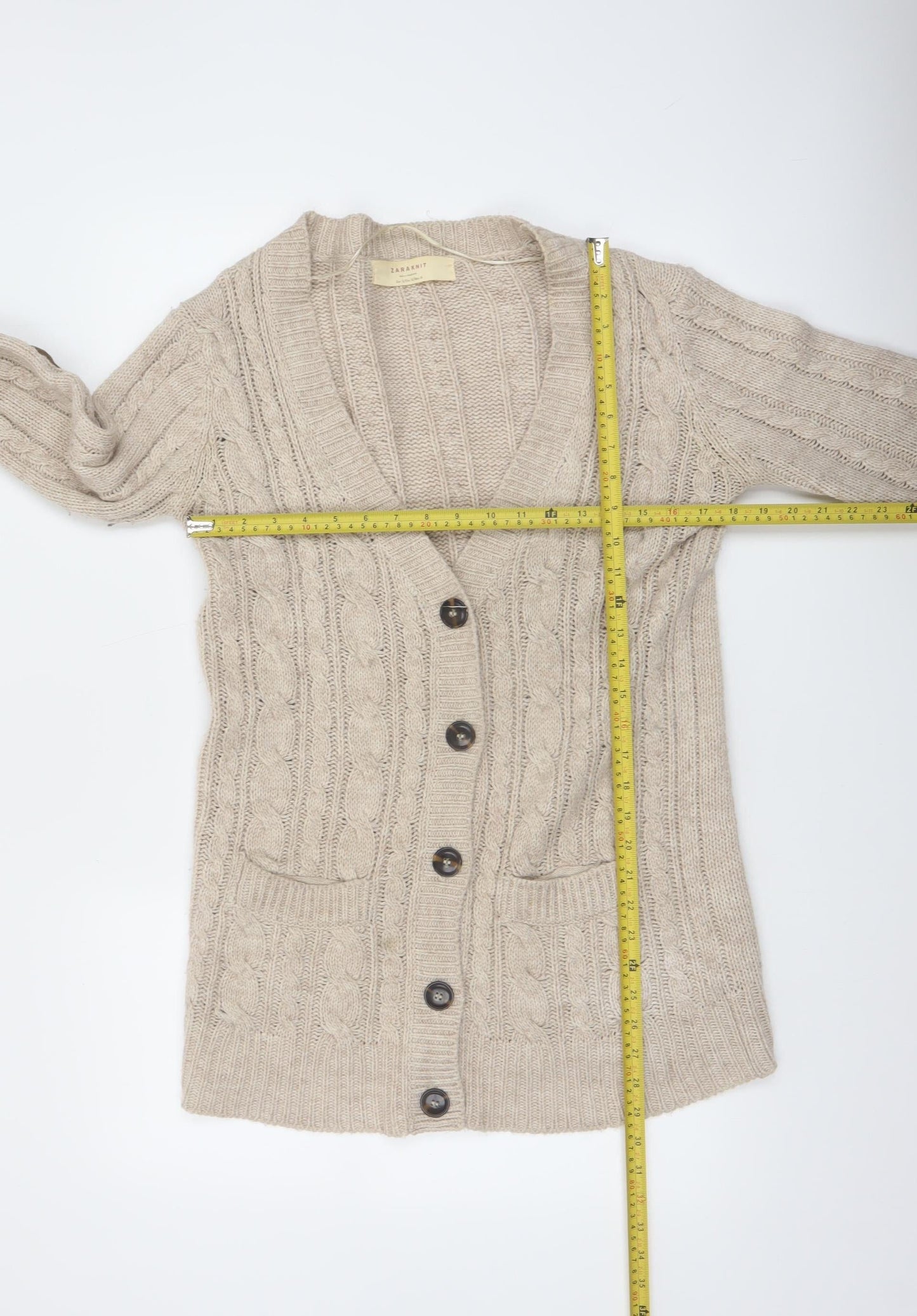 Zara Women Beige Cable-Knit Long Sleeve Cardigan S