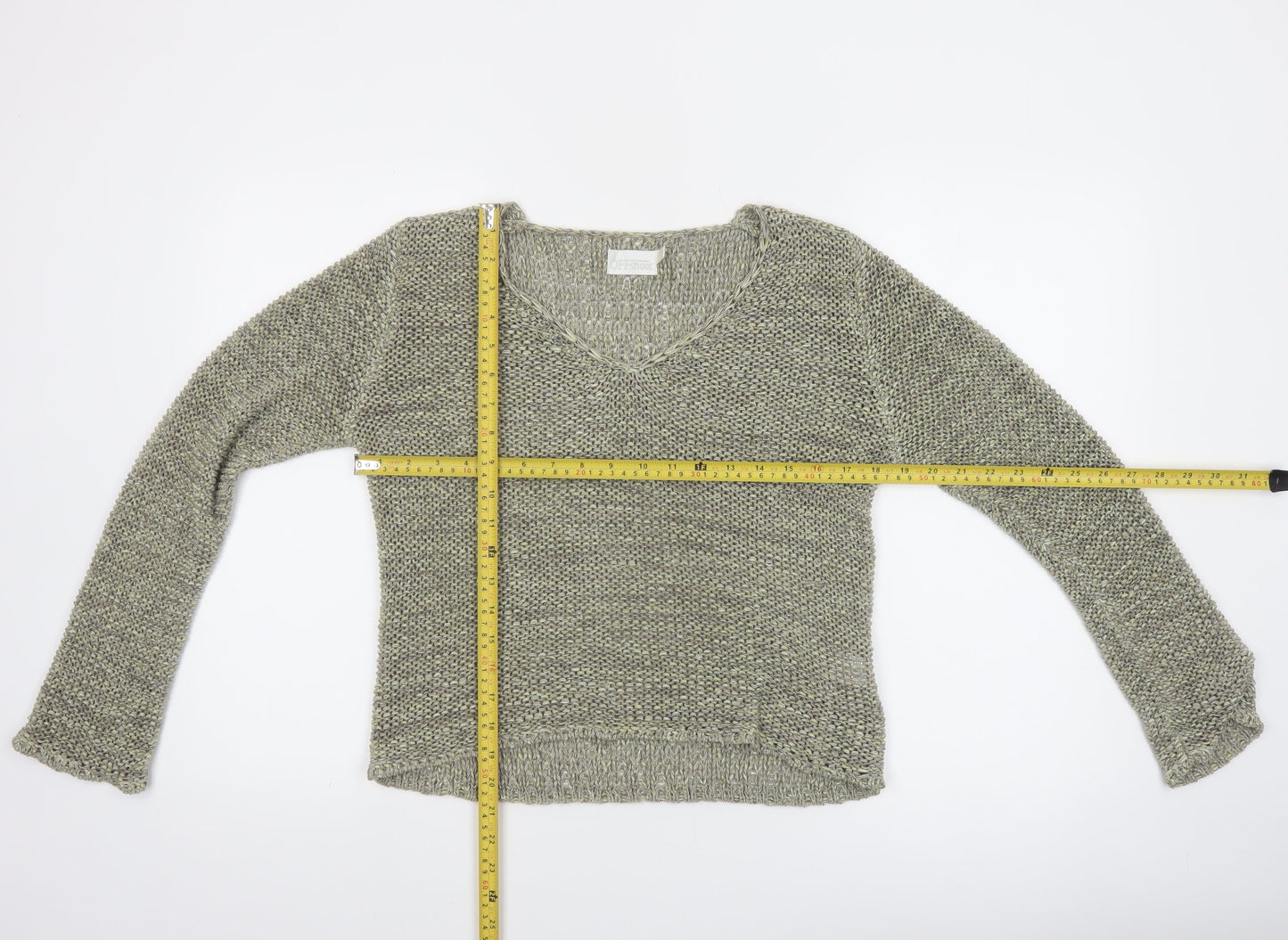 OFFshoot Women's Grey Chunky Knit V-Neck Jumper Size S
