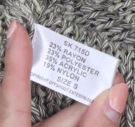 OFFshoot Women's Grey Chunky Knit V-Neck Jumper Size S