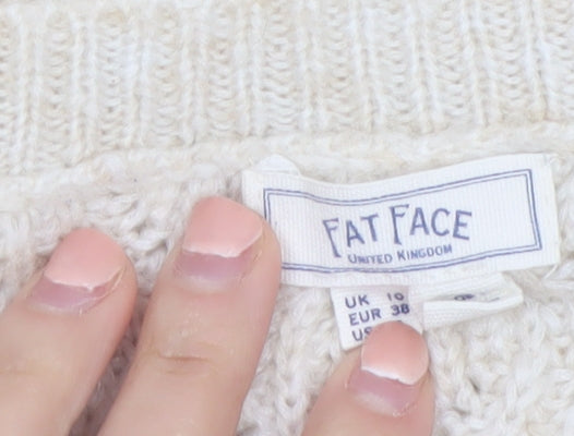 Fat Face Women's Ivory Cable-Knit Pullover Jumper Size 10