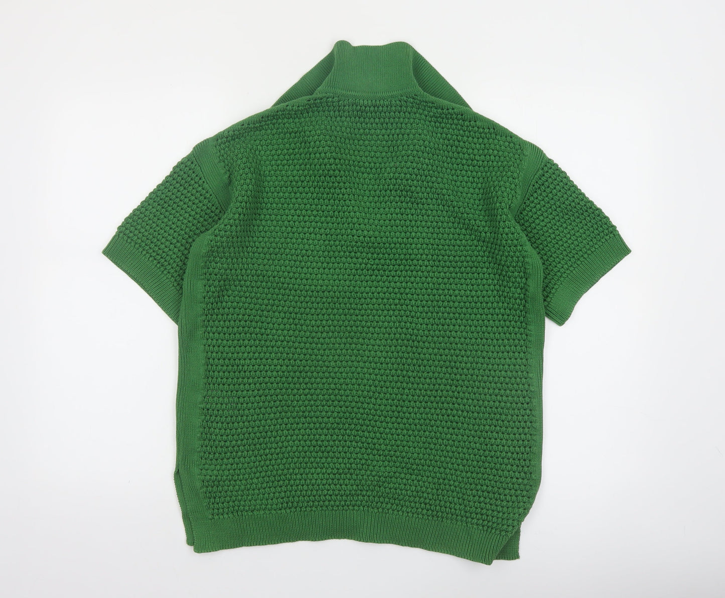 Marks and Spencer Women's Green Cotton Collared Short Sleeve Jumper M