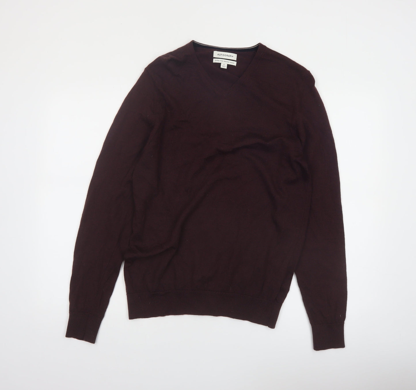 Marks and Spencer Men’s Brown Merino Wool V-Neck Jumper M