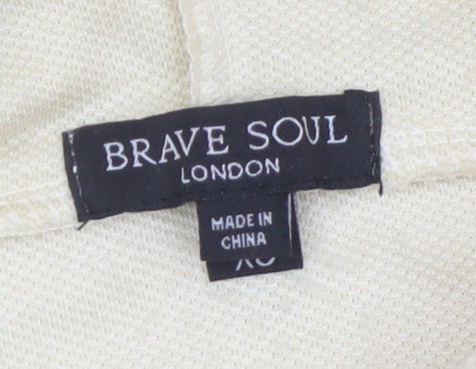 Brave Soul Women Beige Hooded Pullover Sweatshirt - Brooklyn Print Size M