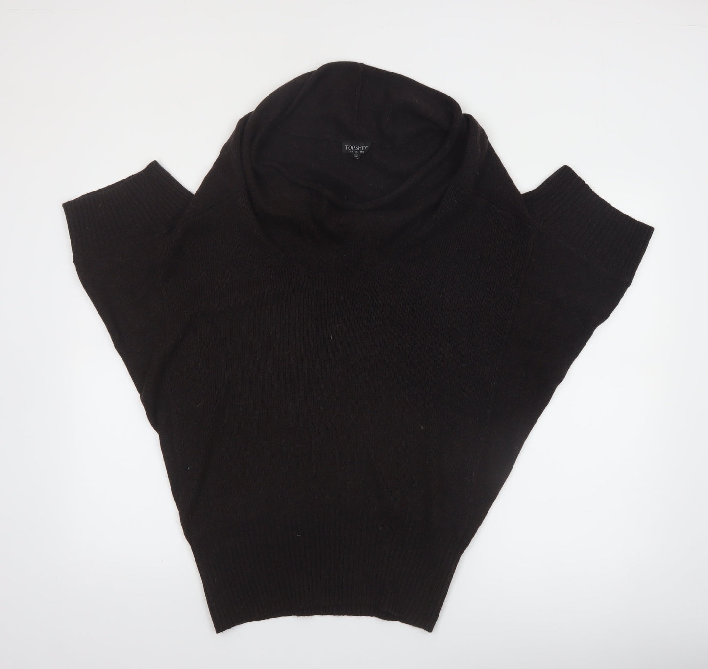 Topshop Women Black Wool Blend Cowl Neck Short Sleeve Jumper UK 6