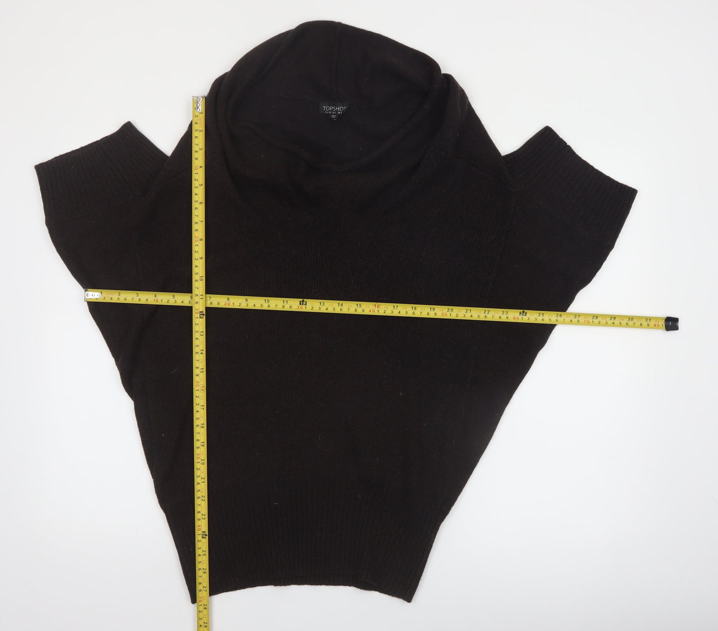 Topshop Women Black Wool Blend Cowl Neck Short Sleeve Jumper UK 6