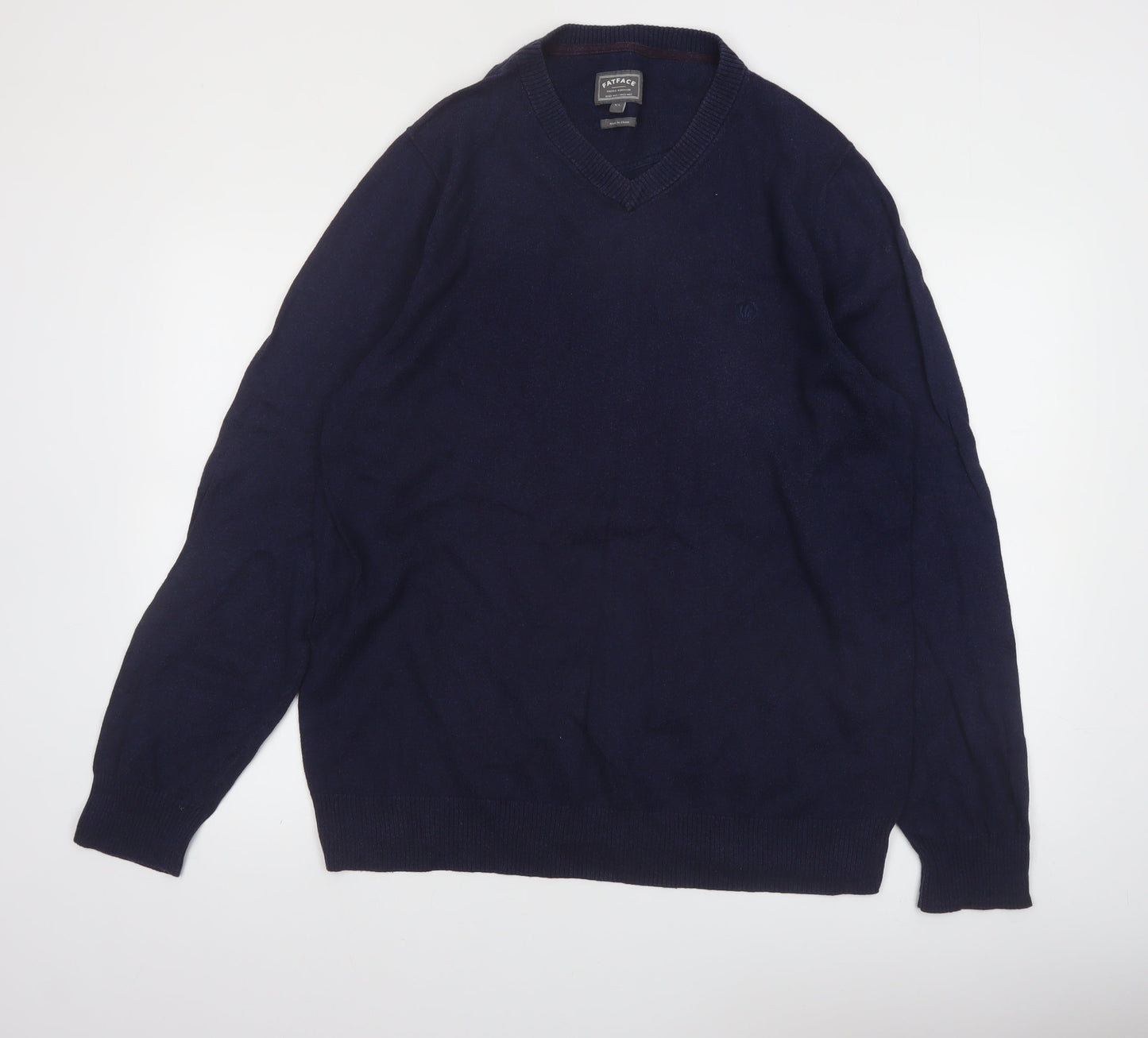 FatFace Men’s Blue XL V-Neck Cotton Cashmere Jumper