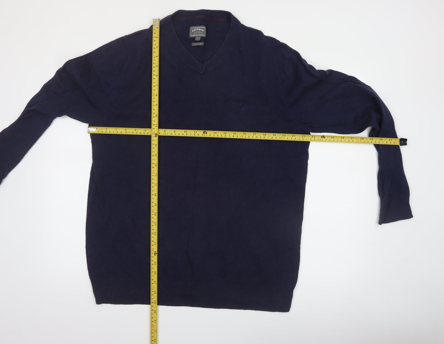 FatFace Men’s Blue XL V-Neck Cotton Cashmere Jumper