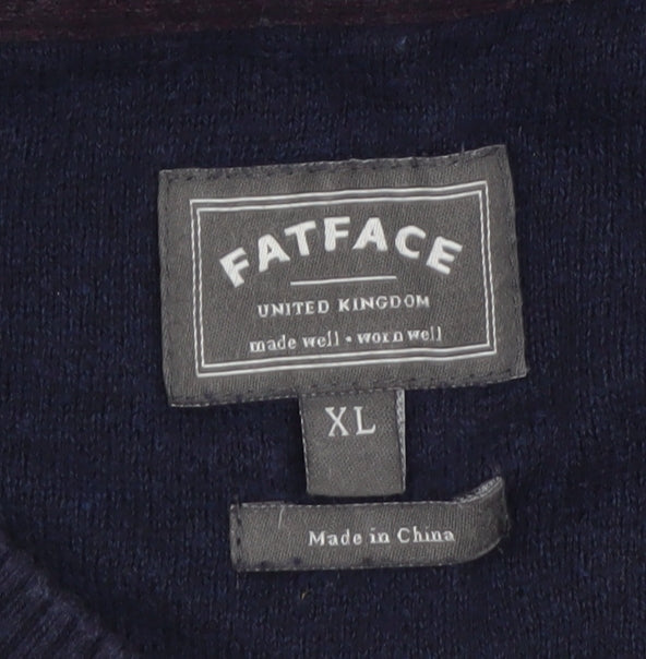 FatFace Men’s Blue XL V-Neck Cotton Cashmere Jumper