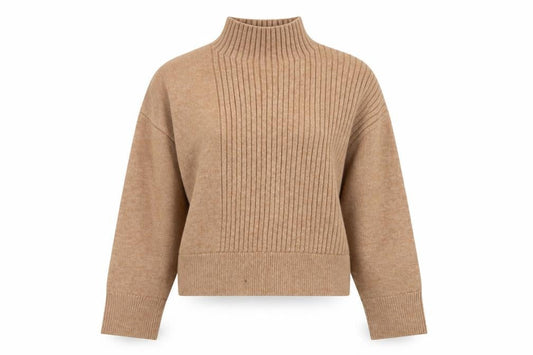 River Island Women Beige Mock Neck Ribbed Knit Jumper Size S