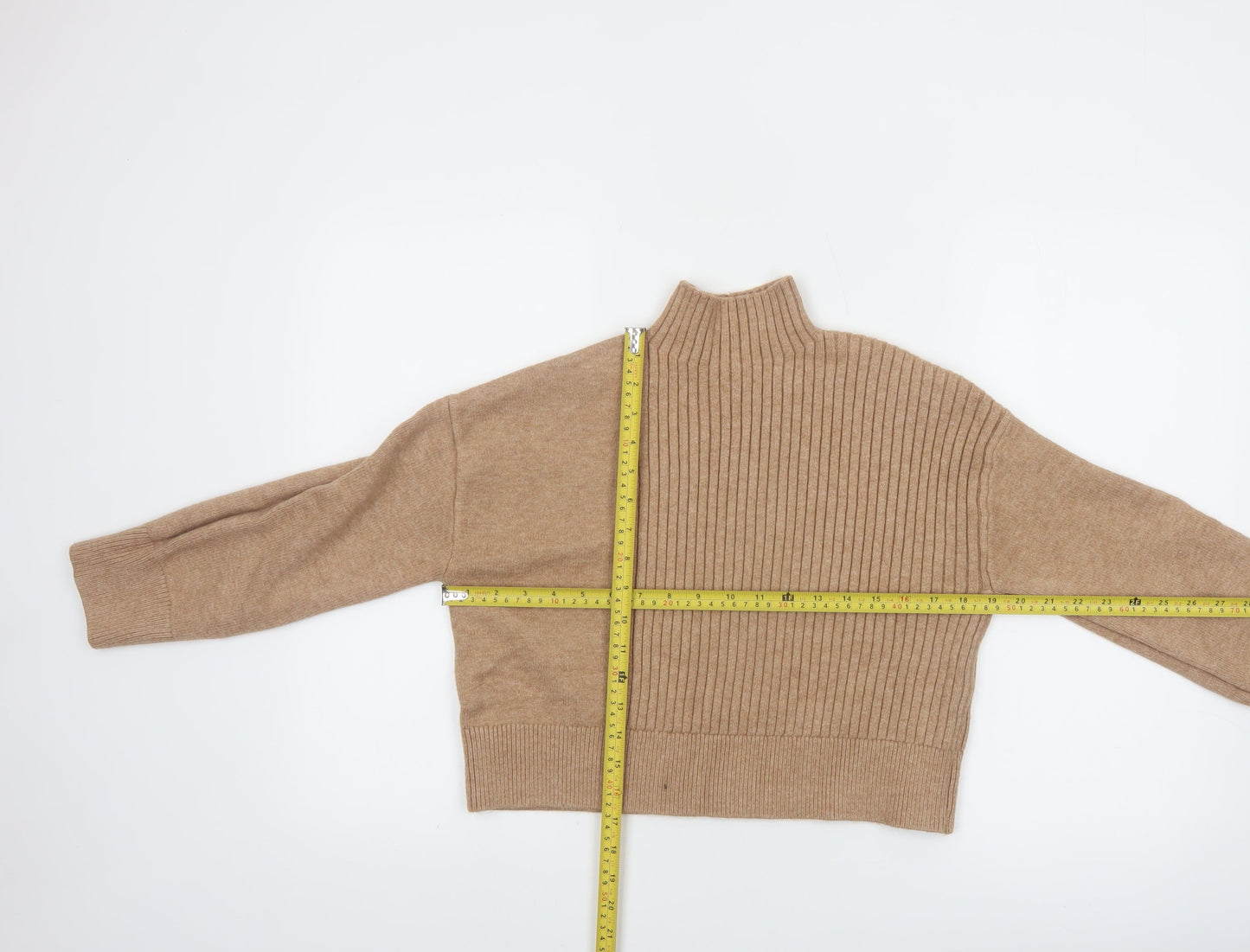 River Island Women Beige Mock Neck Ribbed Knit Jumper Size S
