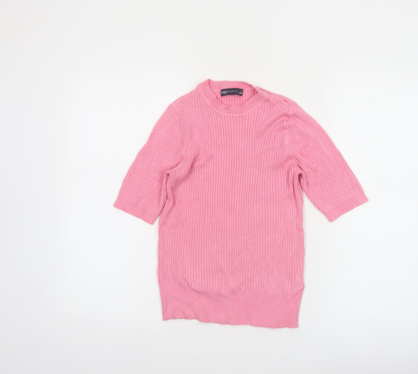 Marks and Spencer Women's Pink Mock Neck Ribbed Knit Top Size 10