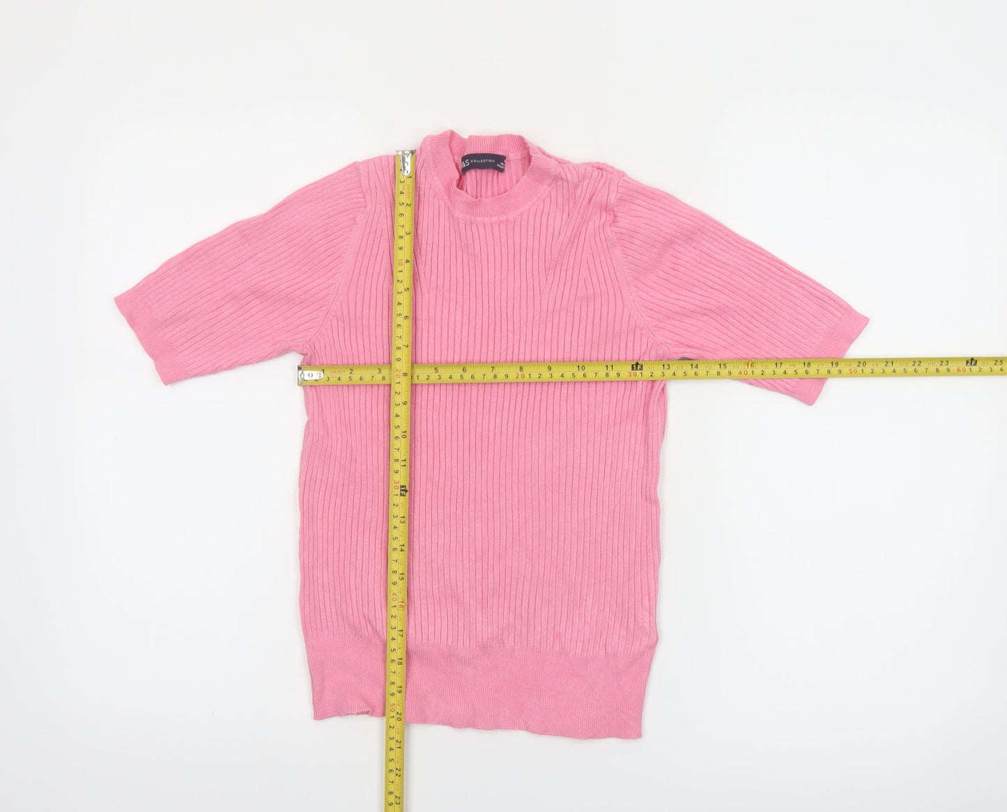 Marks and Spencer Women's Pink Mock Neck Ribbed Knit Top Size 10