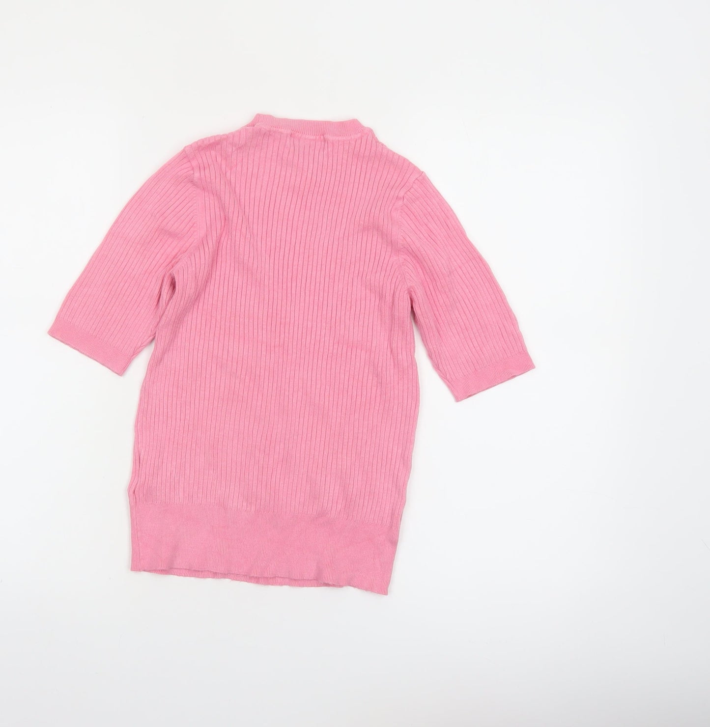 Marks and Spencer Women's Pink Mock Neck Ribbed Knit Top Size 10