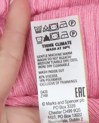 Marks and Spencer Women's Pink Mock Neck Ribbed Knit Top Size 10