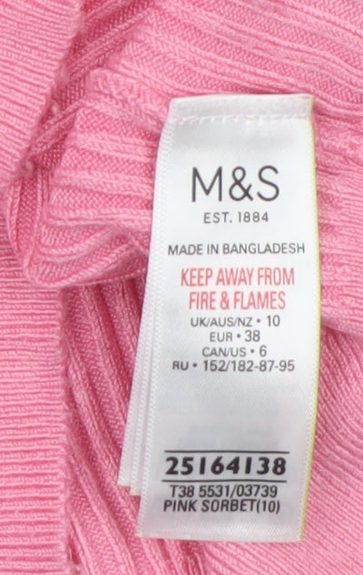 Marks and Spencer Women's Pink Mock Neck Ribbed Knit Top Size 10