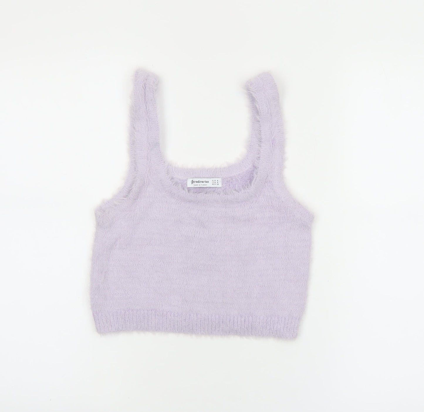 Stradivarius Women Purple Cropped Fluffy Knit Tank Top Size 12