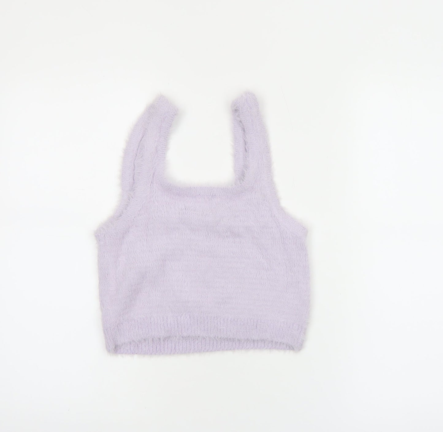 Stradivarius Women Purple Cropped Fluffy Knit Tank Top Size 12