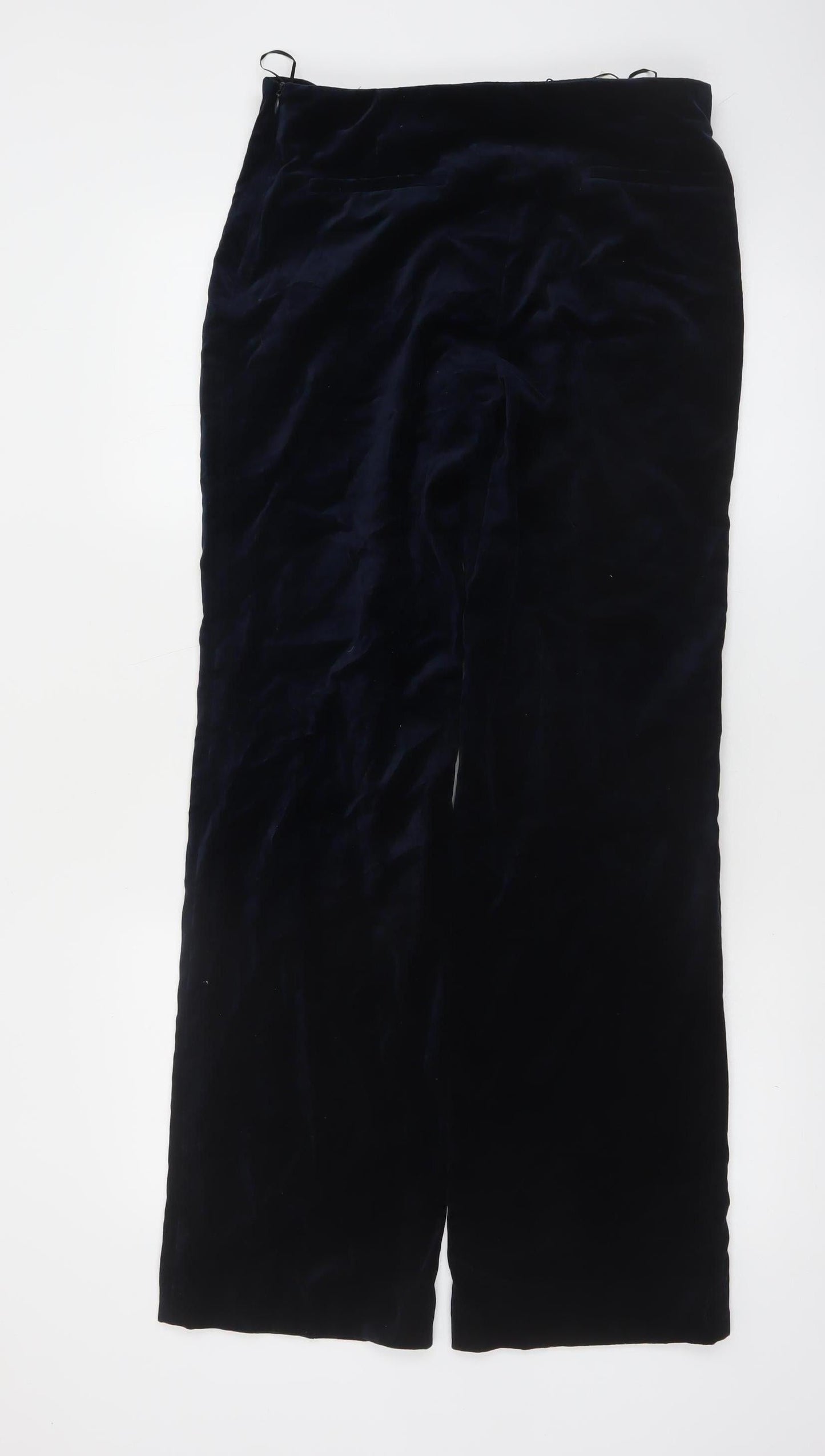 ZARA Women Black Velvet Straight Leg Cotton Trousers Size 12